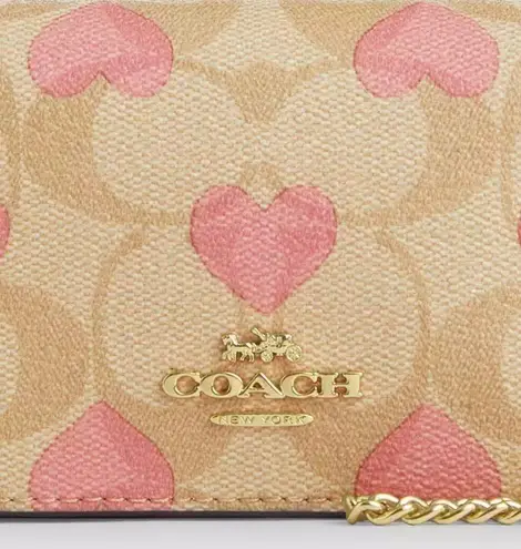 Coach Boxed Mini Wallet On A Chain In Signature Canvas With Heart Print