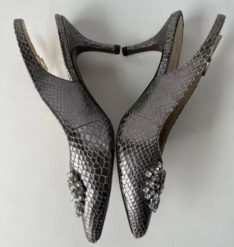 Adrienne Vittadini Surya Slingback Shoes Sz 6M Snake Skin Crystals Pewter Glam
