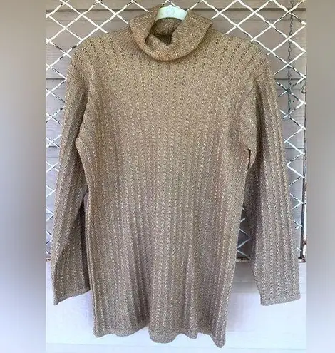 Jeanne pierre Gold Glitter Turtleneck Sweater 1442