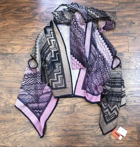 Missoni • Zigzag Wool Scarf Cape vest poncho Italian luxury designer pink tan