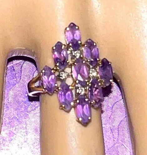 Amethyst 10K Gold & Diamond Cluster Cocktail Ring