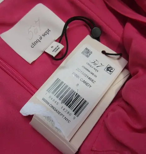 Cinq à Sept NWT Cinq a Sept Arianna in Pink Candy Silk Satin Halter Ruffle Dress 8 $595