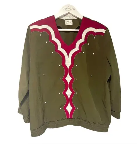 Vintage 2 Piece Windbreaker Material Cardigan Set XL Green