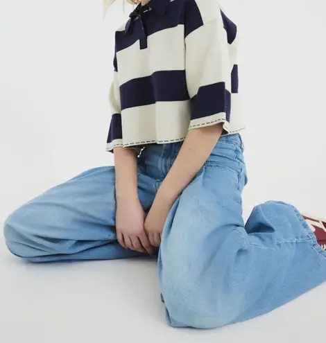 River Island Jeans Blue Tailored Wide Leg Pleated Denim