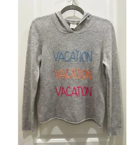 Golden Sun 100% Cashmere Hoodie Sweater w/ Embroidery Stitch "Vacation" XS / S Gray