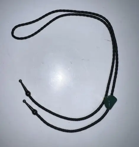 Green Gem Bolo Tie Handmade Braided Vegan Faux Leather Boho Western Necklace Green