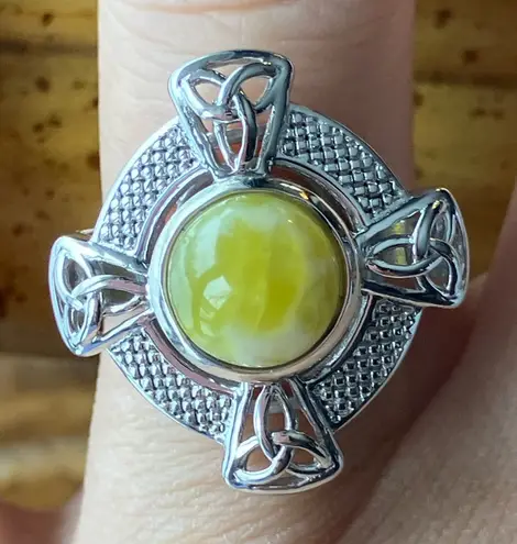 Natural Connemara Marble Sterling Silver Celtic Ring Size 6