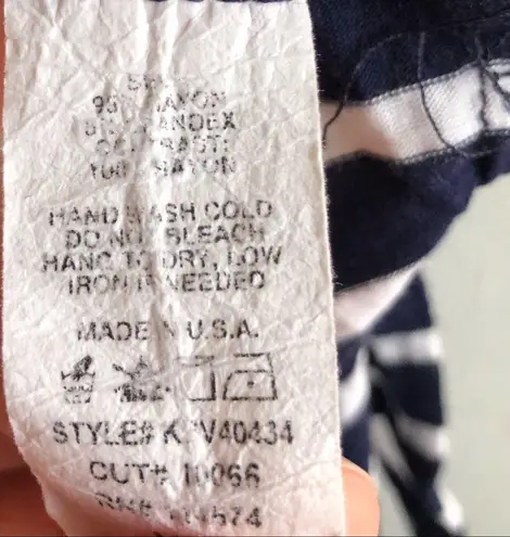 Pleione Tee Striped Navy Blue & White Zipper at Shoulders Top Scoop Neck XL EUC