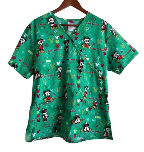 Micky Mouse Christmas Scrubs Disney Top L Medical Uniform Nurse Workwear Dental Green Size L