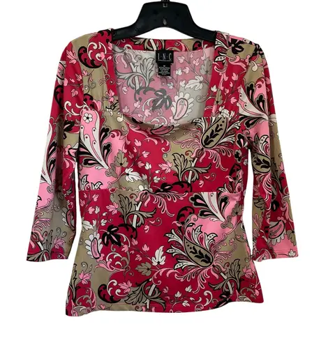 INC International Concepts Paisley Print Y2K Stretch Top Scoop Neck Pink M