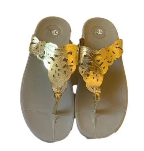 Irsoe womens gold eyelet sandals summer T