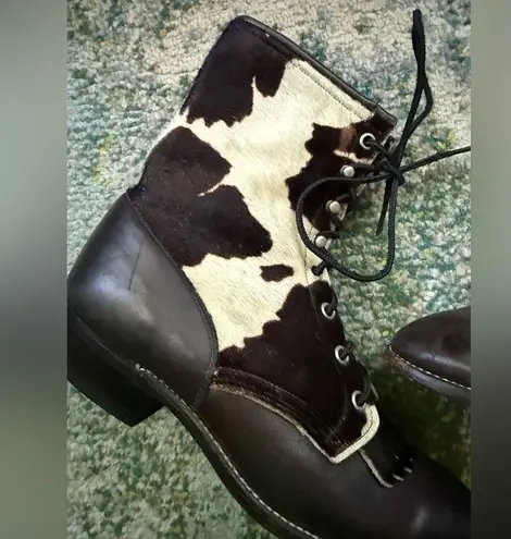 Vintage Larry Mahan pony hair brown leather ankle lace