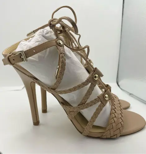 Ivanka Trump leather strappy tan high heels women Size 9M