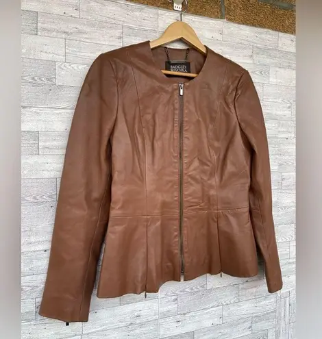 Badgley Mischka
Peplum Leather Jacket in cognac size medium
