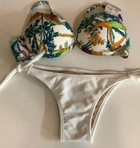 Recco Size Large Underwire Brazilian Floral Bikini Set. New with Tags. Blue
