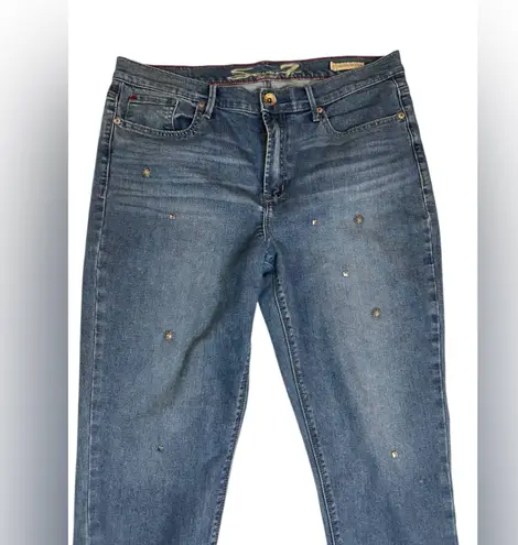 Seven7 VTG High-Rise Girlfriend Jeans sz 14 • Metal Sun & Square Y2K Rhinestone