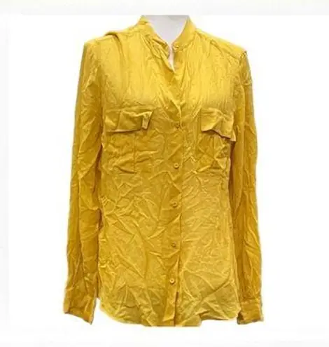 BCBGMAXAZRIA 100% silk  yellow sheer button-down top/M/Excellent cond.