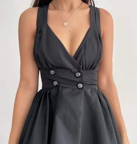 Vintage 60's crepe halter rockabilly grunge skater party dress, union made Black Size XS