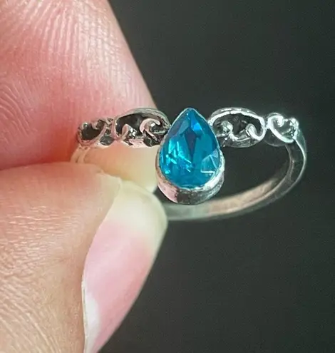 Teal crystal silver ring size 4.5