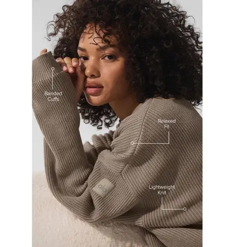 Alo Yoga Domain Rib Knit Crew Sweater Gravel XS