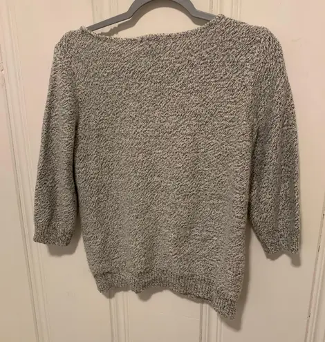 Karen Scott Grey White Marled Cable Knit Boatneck 3/4 Sleeve Sweater Size XSmall