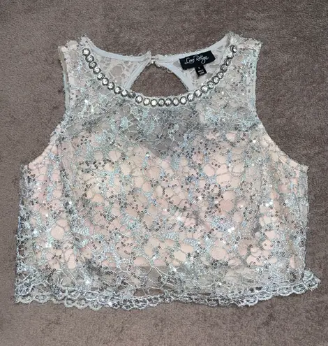 Love Reign homecoming dress - Baby Pink & Silver Two Piece Sequins Crop Chiffon Style Bottom