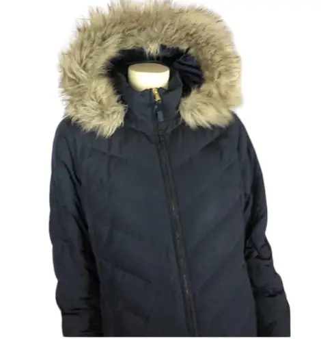 Talbots  Down Puffer Coat in navy with fur trimmed hood size medium - Image 3