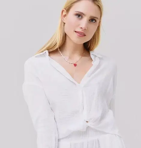 Revolve Monrow Relaxed Button up Blouse In Chalk Long Sleeve Size Medium White