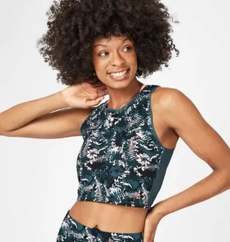 Sweaty Betty  Homestraight Running Teal Stargazer Wild Garden Print Crop Top XS