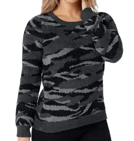 Barefoot Dreams CozyChic Seaside Pullover Sweater Carbon Camo Black Grey Size XS