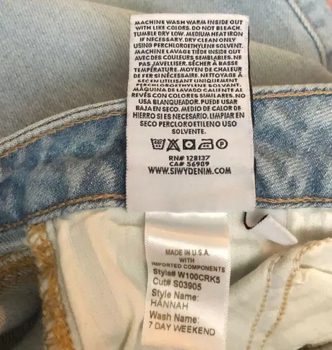 Siwy Hannah Skinny Light Wash Embroidered Quote Distressed Jeans 7 Day Weekend Size 27
