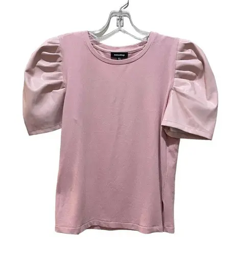 Mittoshop  rock on puff sleeve top blush pink size small
