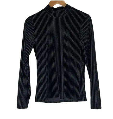 Noisy May Top Womens M Black Long Sleeve Velvet Mock Neck Ribbed Retro Sleek
