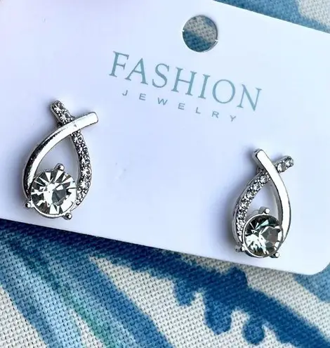 Twisted Rhinestone and faux diamond silver earrings tear drop stud  costume gift