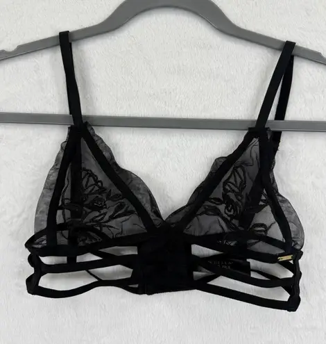Bluebella Bra Size S Black Floral Lace Sheer Bralette Cage Strappy Lingerie