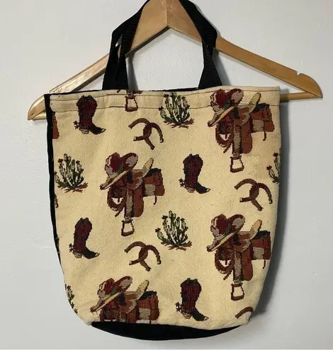 Equestrian Tapestry Tote Handbag Black