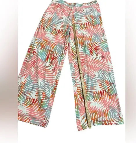 Tropical Leaf Print Wide Leg Beach Pants Boho Resort Vacation Trousers Sz M Pink Size M
