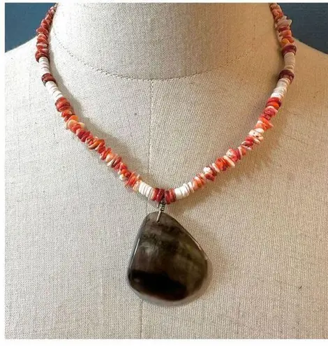 Spiny oyster abalone pendant necklace Orange