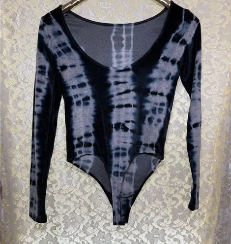 All Saints velvet velour tie dye long sleeve thong bodysuit dark navy small euc
