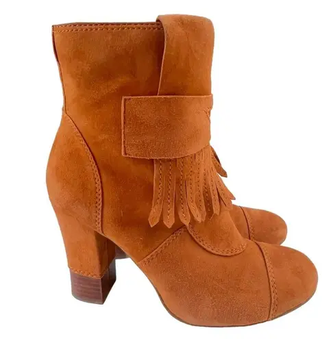 BCBGirls Inkie’s Brown Suede Fringe Roper Style Ankle Boots Side Zip Round Toe