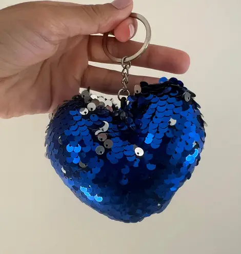 Blue Sequin Heart Keychain