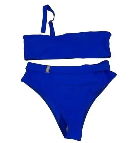 Blue Bikini Large One Shoulder French Cut High Leg Belt Bottom Vibrant Like New