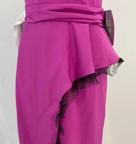 JS Collections New Hayley One Shoulder Column Evening Gown Cerise Black