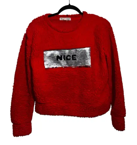 EUC WALLFLOWER Red Fleece Naughty/Nice Sequined Sweatshirt