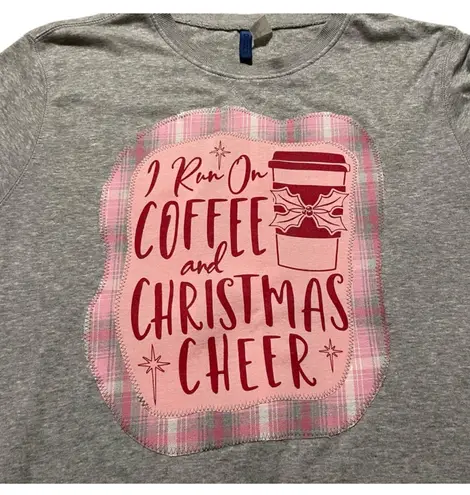 Handmade Unique Holiday Christmas Gray Sweatshirt I Run on Coffee and Christmas Cheer M L