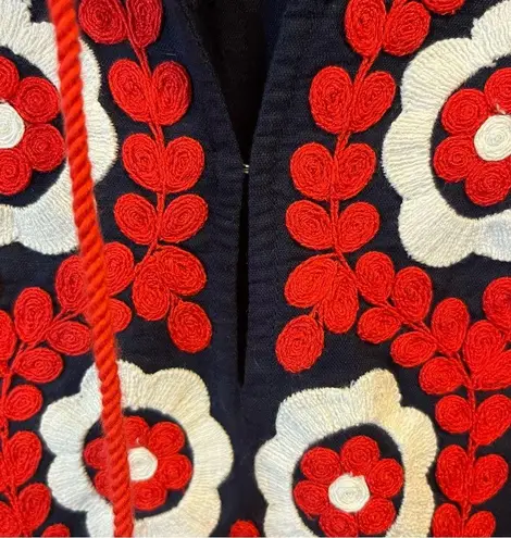 J.Crew  Cover-Up Navy Blue &amp; Red Embroidered Floral Beach Tunic Dress Sz S NWT