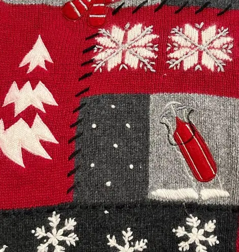 Croft & Barrow Vintage  Ugly Christmas Sweater Patchwork XL Embroidery Snowman‎