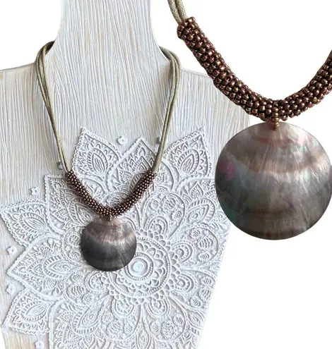 Lia Sophia Cord Beaded Necklace Shell Pendant Boho Vacation Cruise Y2K 15.5-19” - Image 1