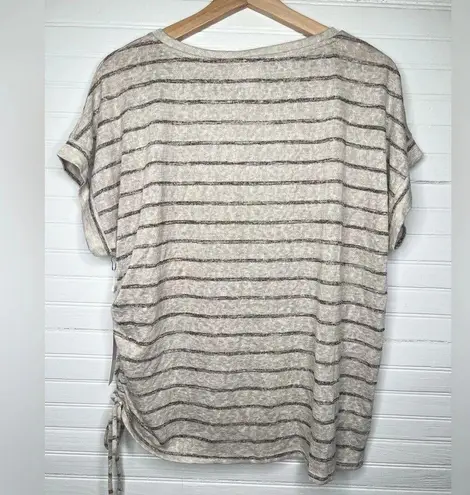 Caslon Women's Beige Striped Short Sleeve Drawstring T-Shirt Size XS in Oatmeal