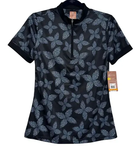 BEN HOGAN Short Sleeve Pixel Floral Sun Quarter Zip Golf Knit Top NWOT Small Black